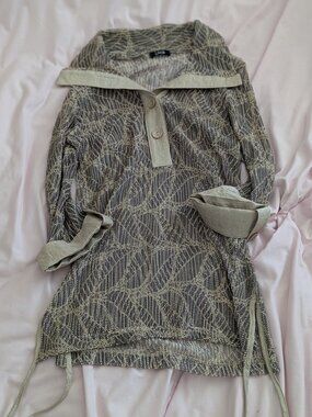 Lace Grey Metallic Knit Textured Pullover Top Size S